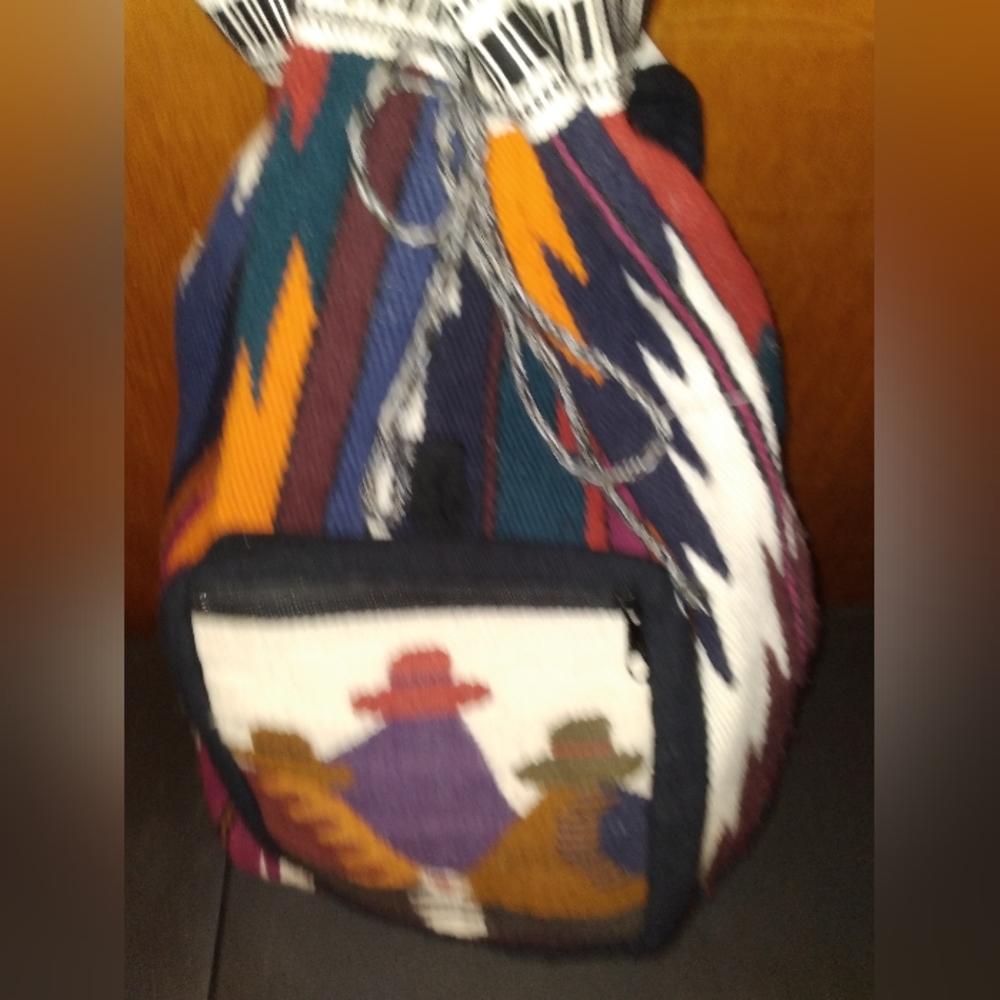 Peruvian Woven Wool Drawstring Backpack Libed Zip… - image 6